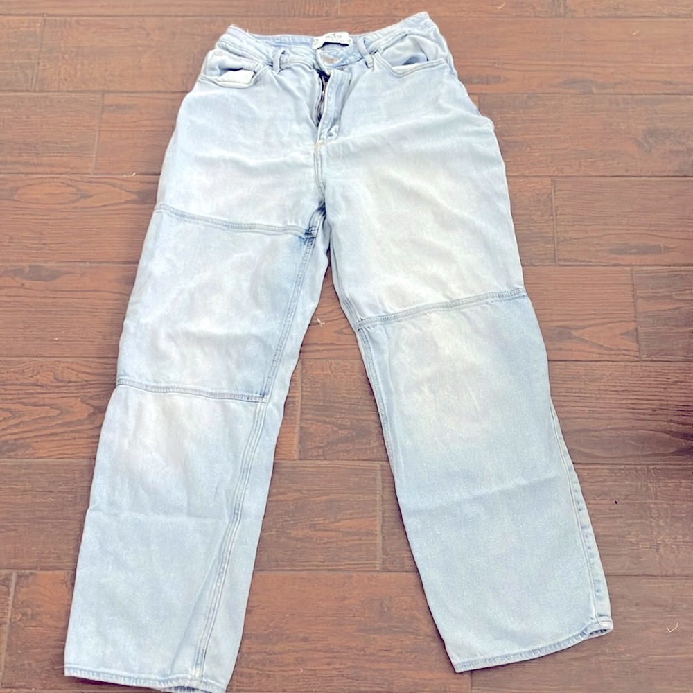 Hollister Paneled Wide Leg Light Blue Denim Jeans